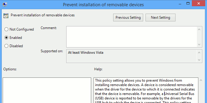 Open the removable devices settings window. Open the removable devices settings window.