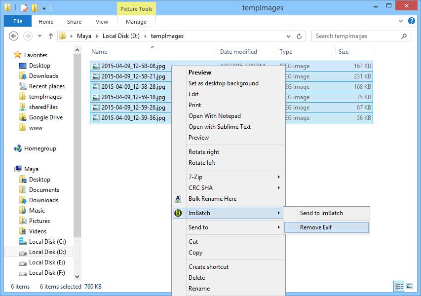 Choose the ImBatch option from the right-click context menu.