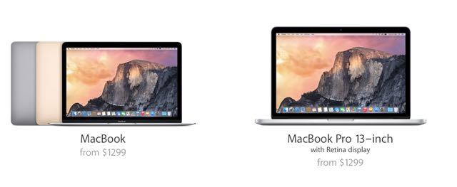 12-inch Macbook versus MacBook Pro 2015: Pricing