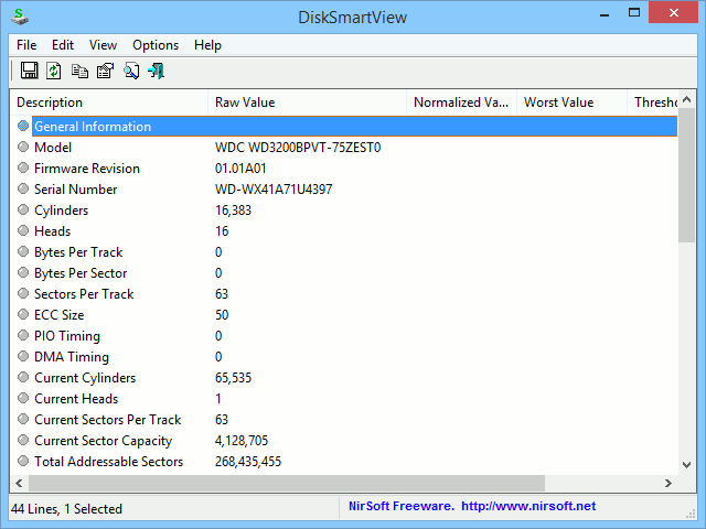 DiskSmartView gathers all the S.M.A.R.T information of the installed hard drive.