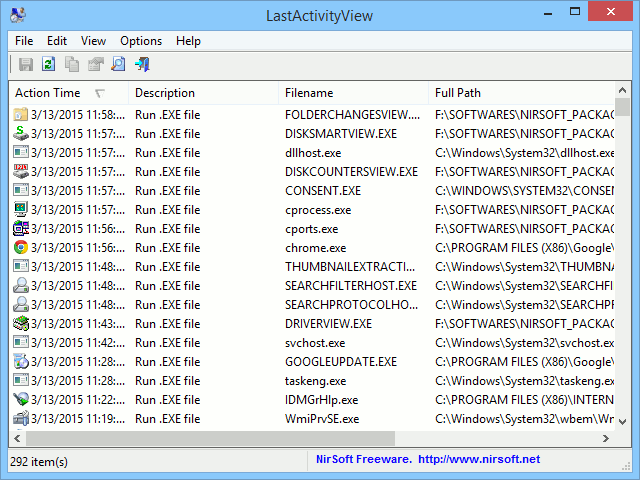  LastActivityView displays all the recent activity and events.