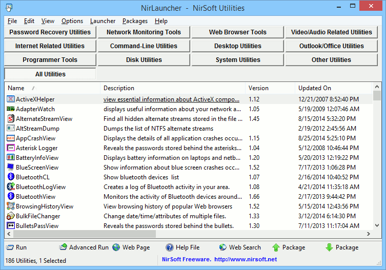 The NirLauncher for NirSoft Utilities.