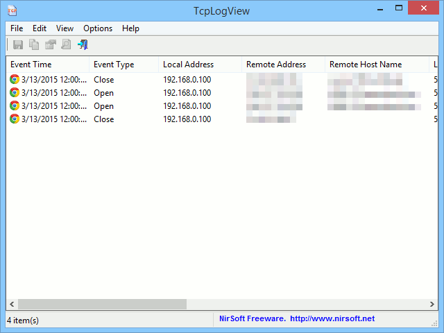TCPLogView: log every opened and closed TCP connection.