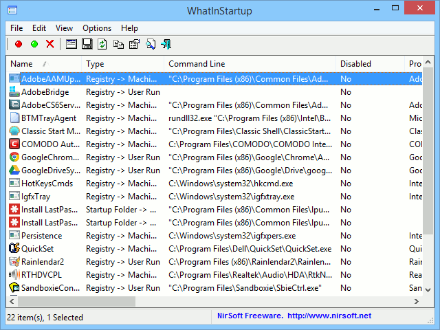 WhatInStartup is a powerful alternative for the regular Windows Startup manager.