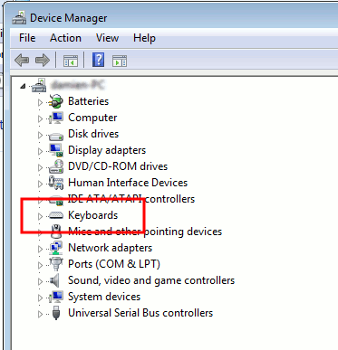 Right click the keyboard, select Update driver software.