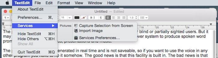 The 'Services' menu in Mac OS X.