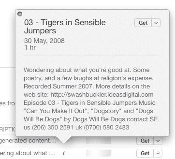 Summaries pop up when you press the 'circled i' button.