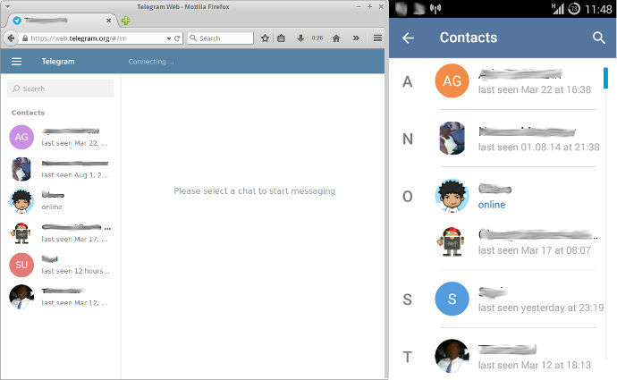 Telegram contacts list.