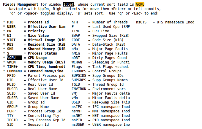 The Fields Management screen.
