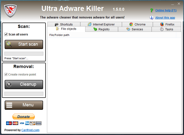 Ultra Adware Killer homescreen