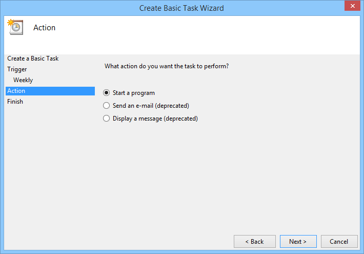 Select the radio button 'Start a program.'