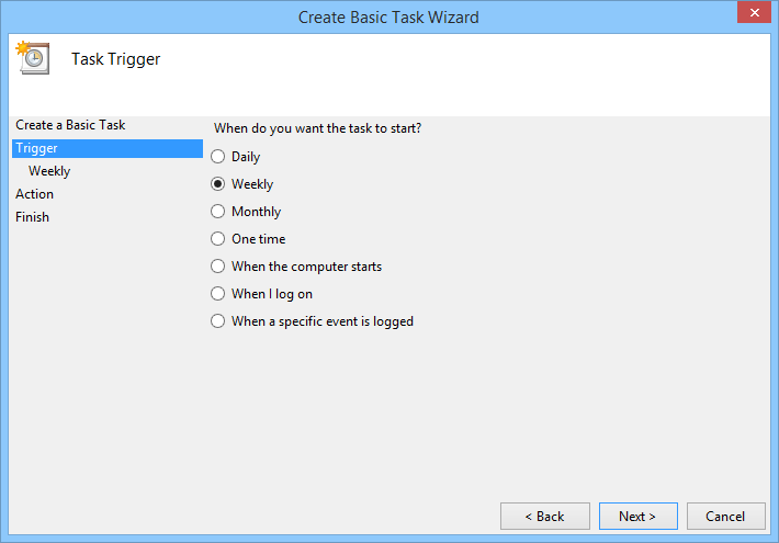 Set the scan to run weekly.