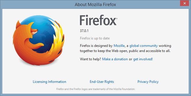 Firefox standard About info.