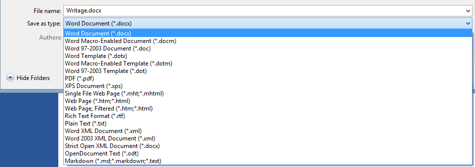 Open Word again and attempt to save a document in the new format. Open Word again and attempt to save a document in the new format.