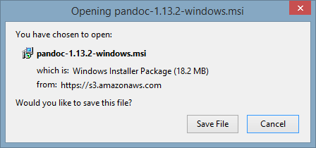 Download Pandoc from the site that will open in your browser. Download Pandoc from the site that will open in your browser.
