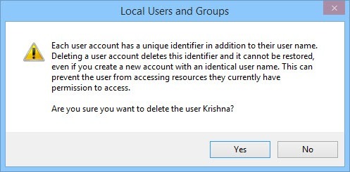 Verify you want to delete the user.