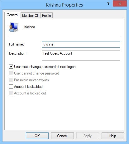 Modify the name, description, and the password settings.