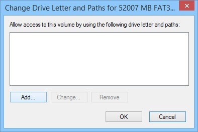 Click on the button 'Add' to add the drive letter.
