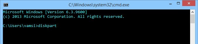 Type 'diskpart' and press Enter.