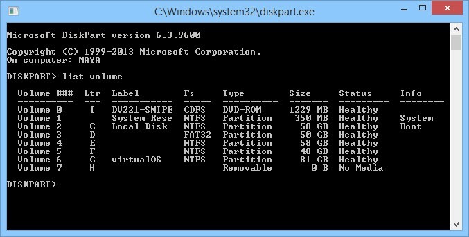 Enter the command 'list volume.'
