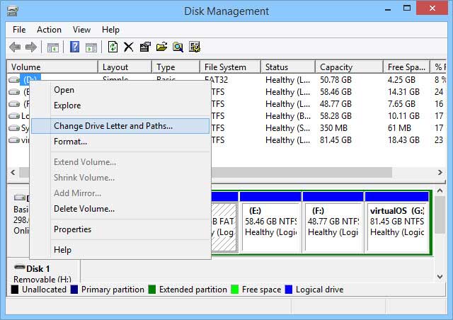 Select 'Change drive letter and paths.'