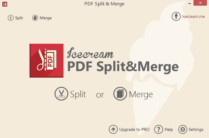 PDF Split and Merge home screen. PDF Split and Merge home screen.