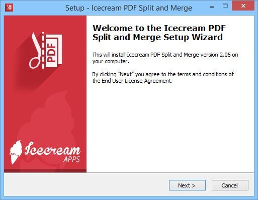 PDF Split and Merge installation screen. PDF Split and Merge installation screen.