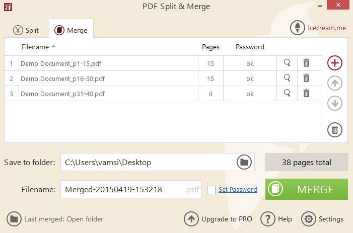 PDF Split and Merge merge options. PDF Split and Merge merge options.