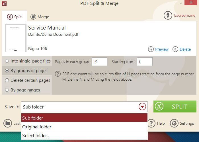 PDF Split and Mere split options. PDF Split and Mere split options.
