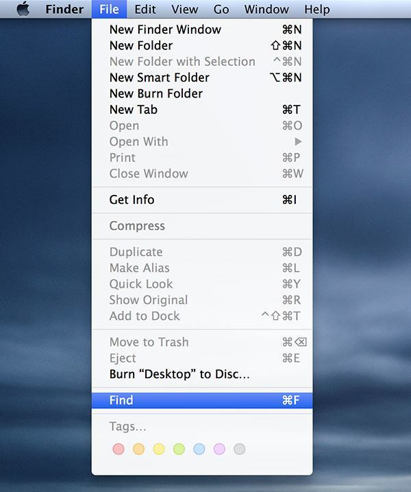 Click on the 'File' menu followed by 'Find.'