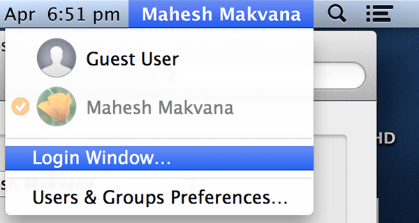 Click on your name in the menu bar and select 'Login window....'