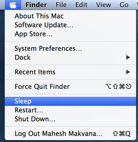 Click on the Apple logo and select 'Sleep.'