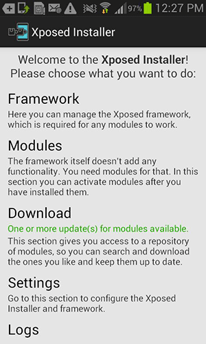 Tap on 'Framework' on the main screen of the app.