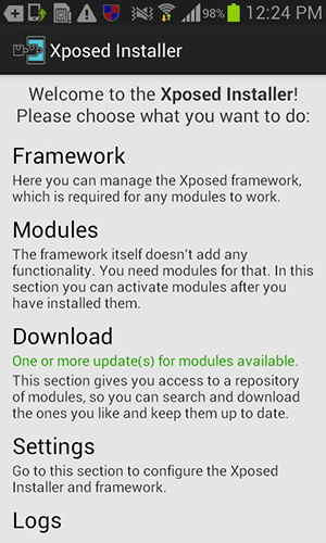 Tap on the 'Modules' button.