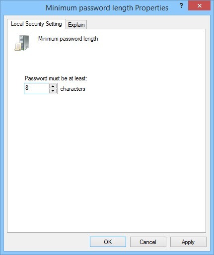 Recommended password length is eight or twelve characters long.