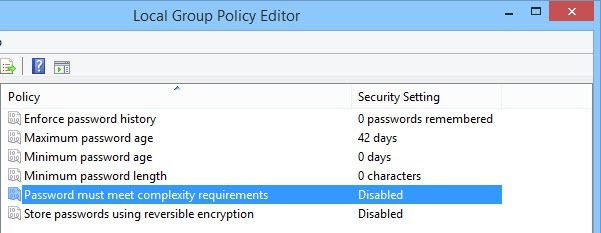 Double-click on the policy 'Password must meet complexity requirement.'