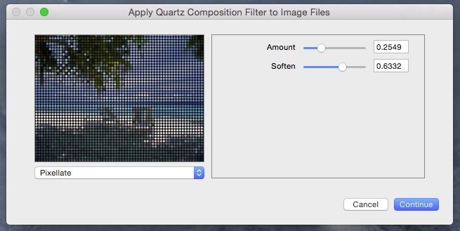 Apply Quartz Composition Filter to image files.