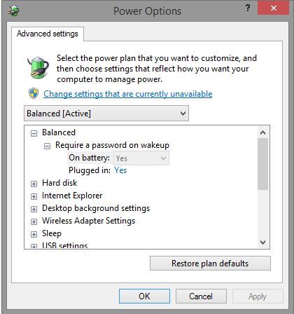 Power Options in Windows.