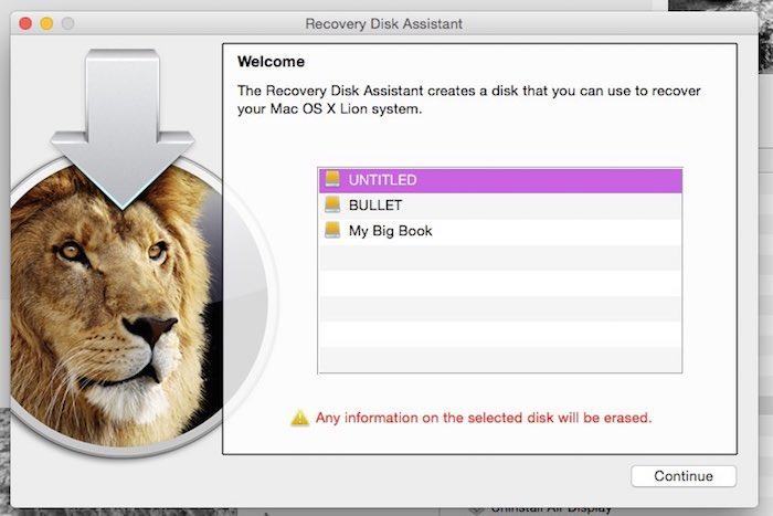 Choose the volume you want to store the Recovery Disk on. Choose the volume you want to store the Recovery Disk on.