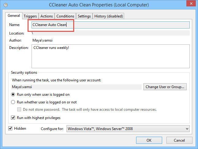 You will see the Name field in the General section is grayed out.