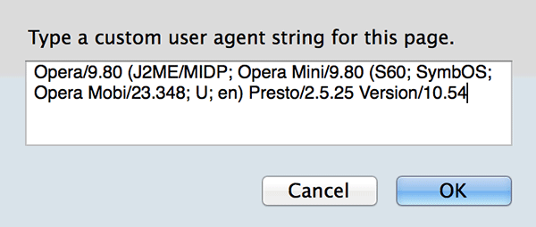 Type a custom user agent string.