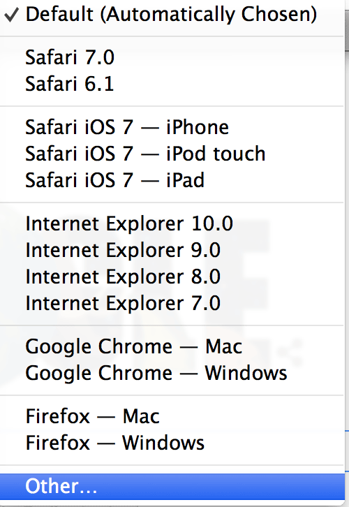Click on 'Other' to manually specify a user agent.