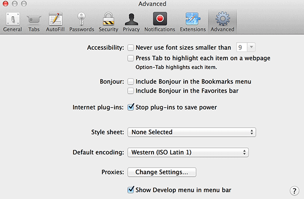 Selected 'Show Develop menu in menu bar.'
