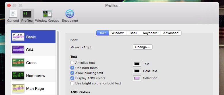 Terminal preferences.