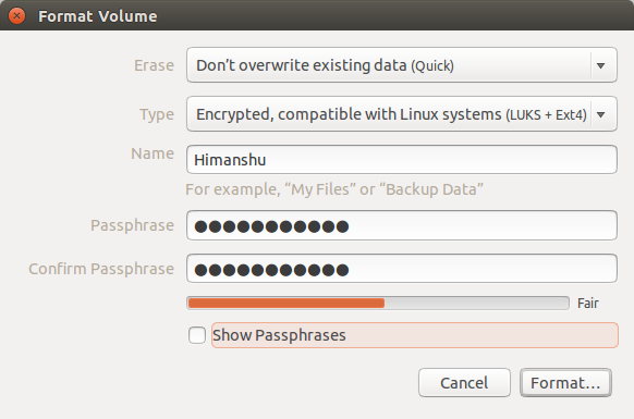Format Volume window.