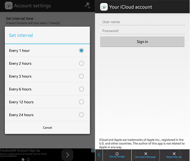 iCloud Contacts Sync Android app