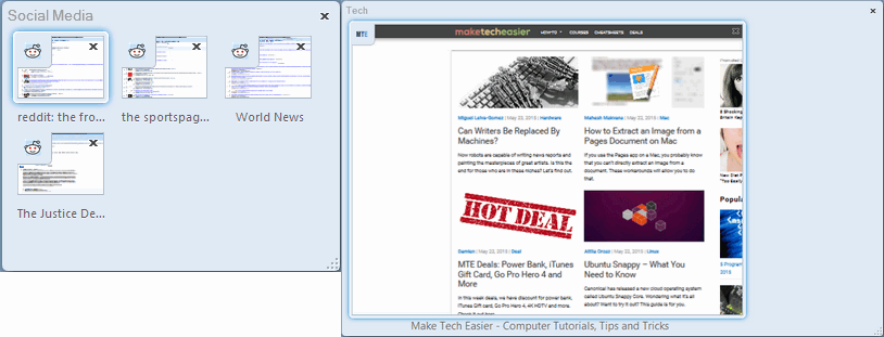 Firefox has 'Tab Groups' (oftentimes known as 'Panorama').