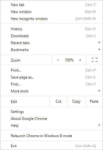 Chrome Developer channel hamburger menu.