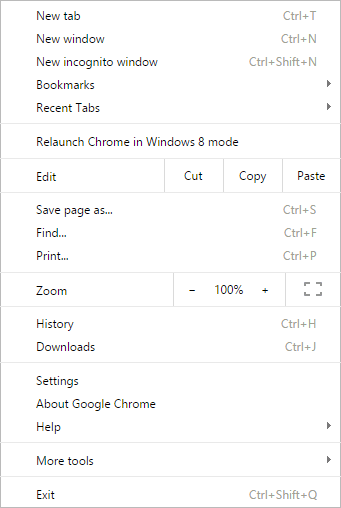 Chrome beta channel hamburger menu.