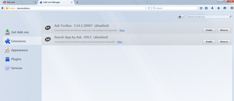 Search for Ask toolbar and remove it. Search for Ask toolbar and remove it.